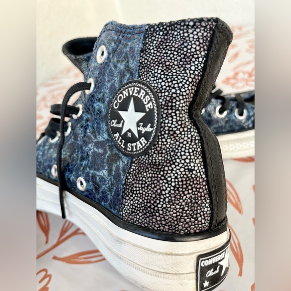 Converse Chuck 70 All Star High Top Blue Canvas Leather Sneakers A01084c - Picture 4 of 11